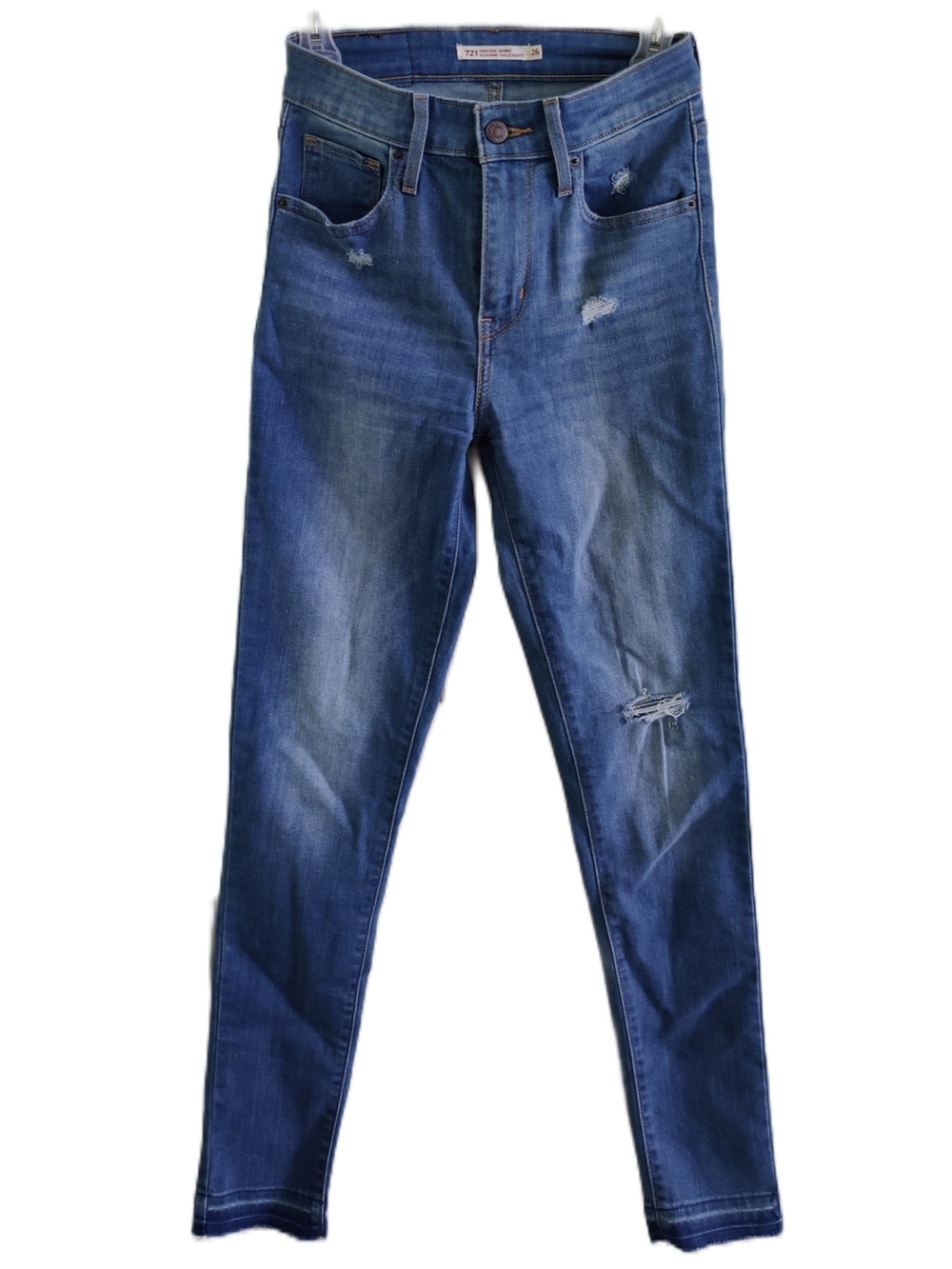 Levi Strauss 721 High-Rise Skinny Jeans in Blue with Subtle Distressing Size 26